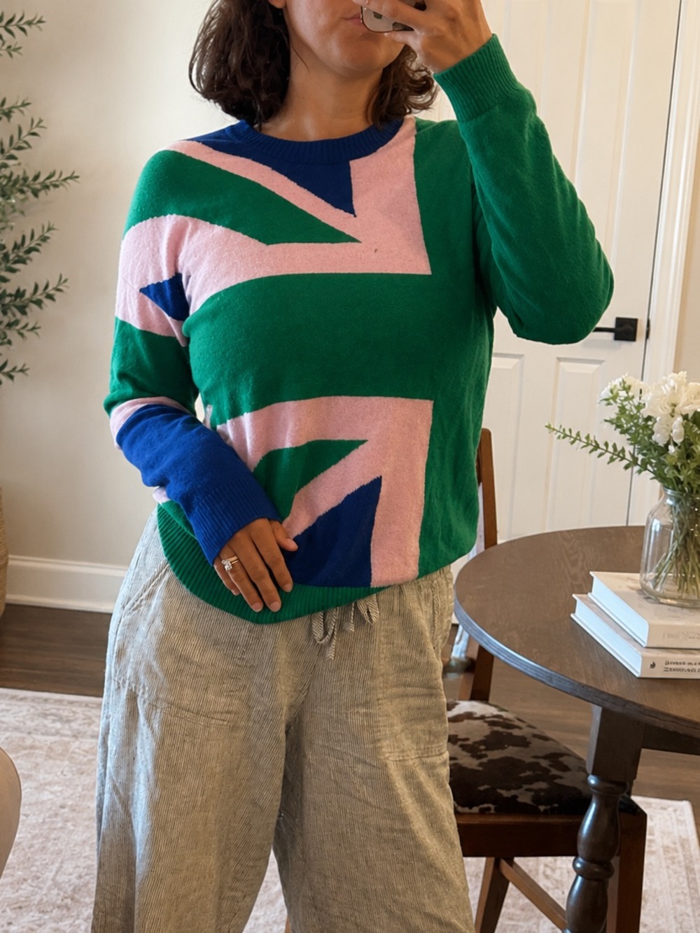 Boden Colorblock Knit Sweater in Blue, Pink & Green - Picture 1 of 5